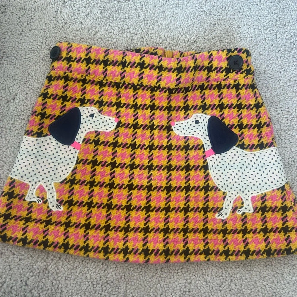 Mini Boden Yellow and Pink Houndstooth Skirt with Dog Design - Picture 1 of 5